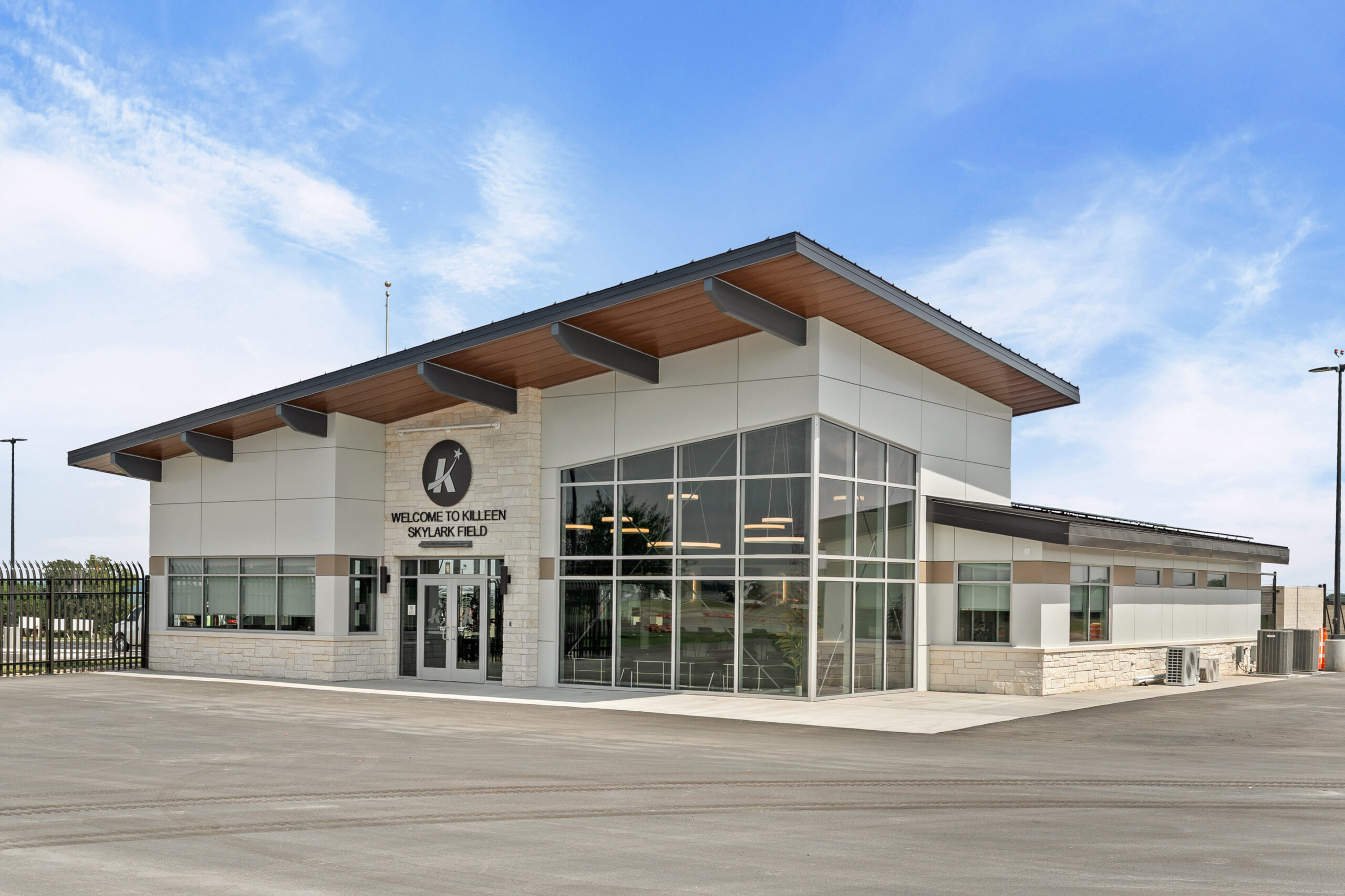 Killeen Texas Skylark Field airport terminal front exterior view with main entrance built by Synergy Commercial Construction