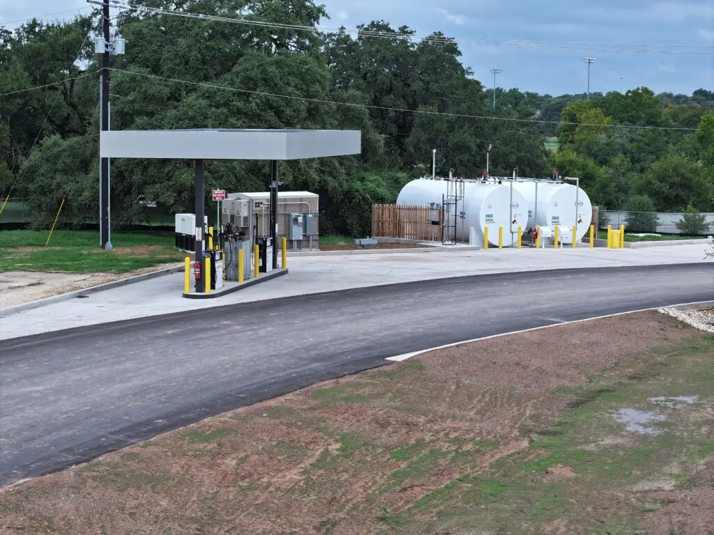 Fuel pumps and dual 15,000-gallon storage tanks completed by Synergy Commercial Construction for the City of Georgetown Fuel Farm project in Georgetown, Texas